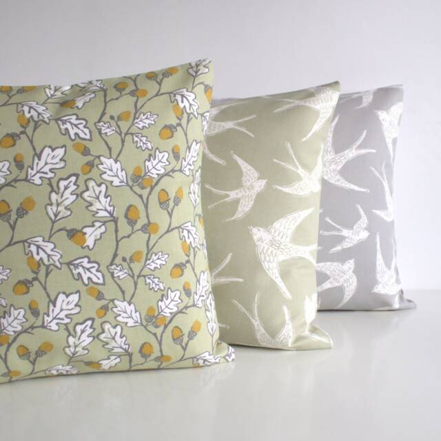 Sage Oak Acorn Pillow Cover - Botanical Cotton Cushion in Soft Green - image 1