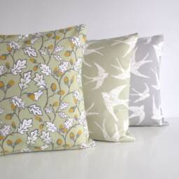 Sage Oak Acorn Pillow Cover - Botanical Cotton Cushion in Soft Green
