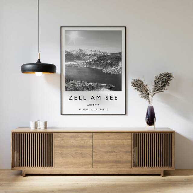 Zell Am See Austria Ski Poster Black & White Travel Print - image 1