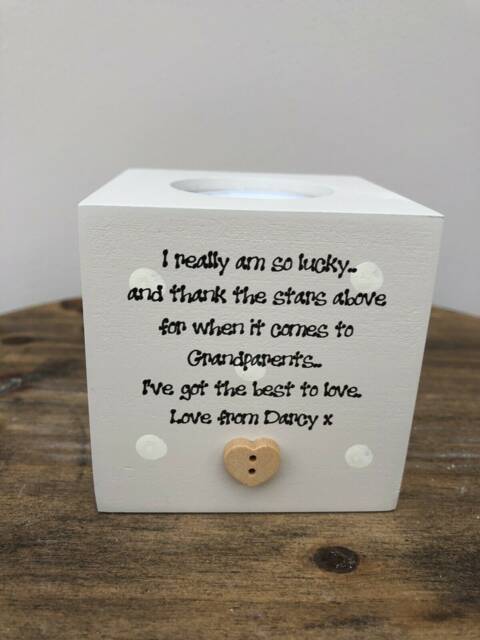 Grandparents Personalised Candle Gift Or Any Name. Shabby Chic Style. Nana Grandad Granny Gran Grandpa Nanny Etc - image 1