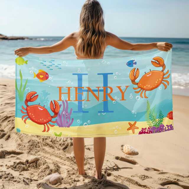 Personalized Marine Animal Beach Towels, Customized Name Towels For Kids, Customized Cartoon Swimming Pool Beach Parties Gift - image 1