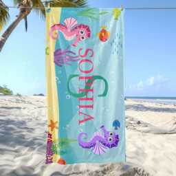 Personalized Marine Animal Beach Towels, Customized Name Towels For Kids, Customized Cartoon Swimming Pool Beach Parties Gift - thumbnail 2