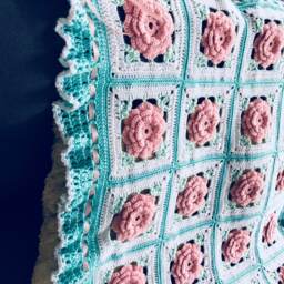 Crochet Rose Baby Blanket Vintage Style Girl Afghan Crib Throw - thumbnail 3