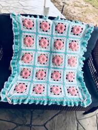 Crochet Rose Baby Blanket Vintage Style Girl Afghan Crib Throw - thumbnail 1