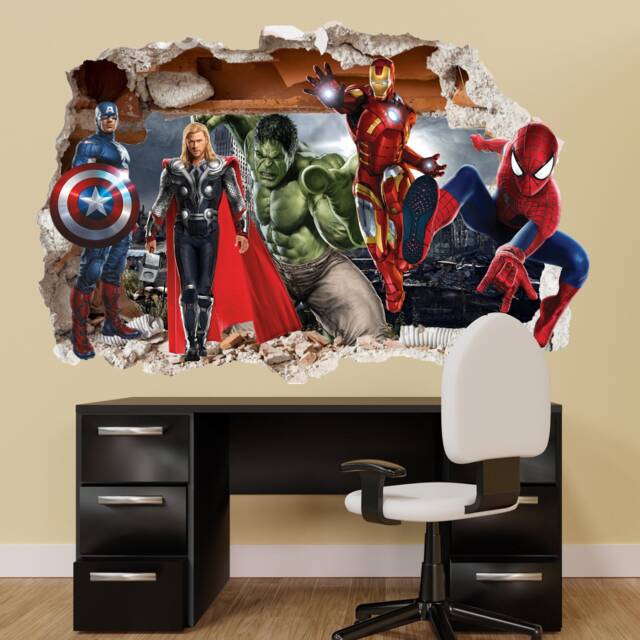 Avengers Super Large Vinyl Wall Sticker Superhero Spiderman Thor Boys Bedroom Decor 1125 - image 1