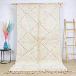 Hand Tufted Ivory & Pink Moroccan Berber Rug, White Wool Shag Boho Nursery Authentic Beni Ourain Carpet, Large 9x12 Area Rug - thumbnail 1