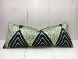 Handwoven Silk Ikat Lumbar Pillow Cover, Modern Home Decor - 10x24 - thumbnail 1