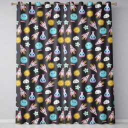 Cute Kawaii Space Rocket Globe Sun Star Dark Seamless Pattern Readymade Eyelet Ring Top Thermal 100% Blackout Curtains - thumbnail 2