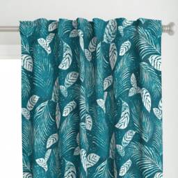 Teal Blue Botanical Curtain Panel - Tropical Leaves Palm Fronds Island Aloha Custom Windward Batik By Kadyson - thumbnail 1