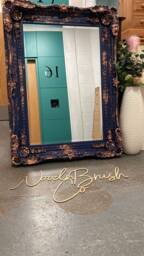 Large Mirror French Baroque Antique Ornate Custom Painted Blue & Copper - thumbnail 1