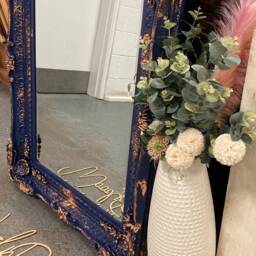 Large Mirror French Baroque Antique Ornate Custom Painted Blue & Copper - thumbnail 2
