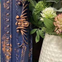 Large Mirror French Baroque Antique Ornate Custom Painted Blue & Copper - thumbnail 3
