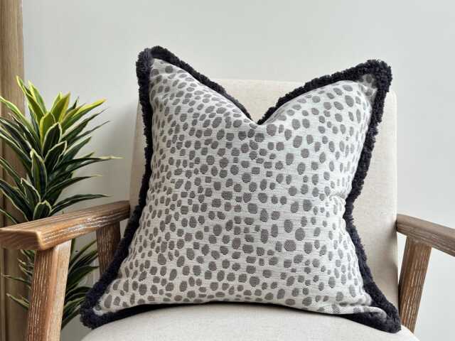 Ivory & Grey Textured Fringed Cushion Cover All Sizes + Trim Colours - image 1
