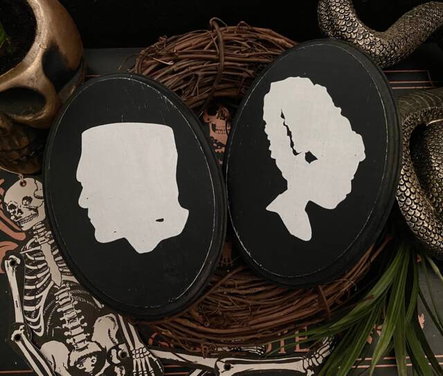 Frankenstein & Bride Wood Wall Decor - Romantic Goth Gift - image 1