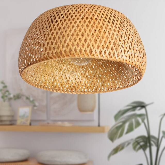 Bam - Bamboo Ceiling Lamp For Boho & Scandinavian Decor Flush Mount Light Fixture Bohemian Light - image 1