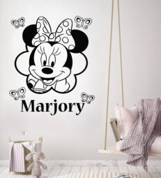 Wall Decal Name Minnie Mouse Personalized Custom Decals Nursery Vinyl Sticker Kids Baby Girls Room Home Decor Butterfly Ms357 - thumbnail 1