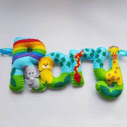Jungle Felt Name Banner, Safari Animals, Personalised Garland, Letter Bunting, Wall Hanging, Door Sign, Jungle Room Decor, Bunting - thumbnail 1