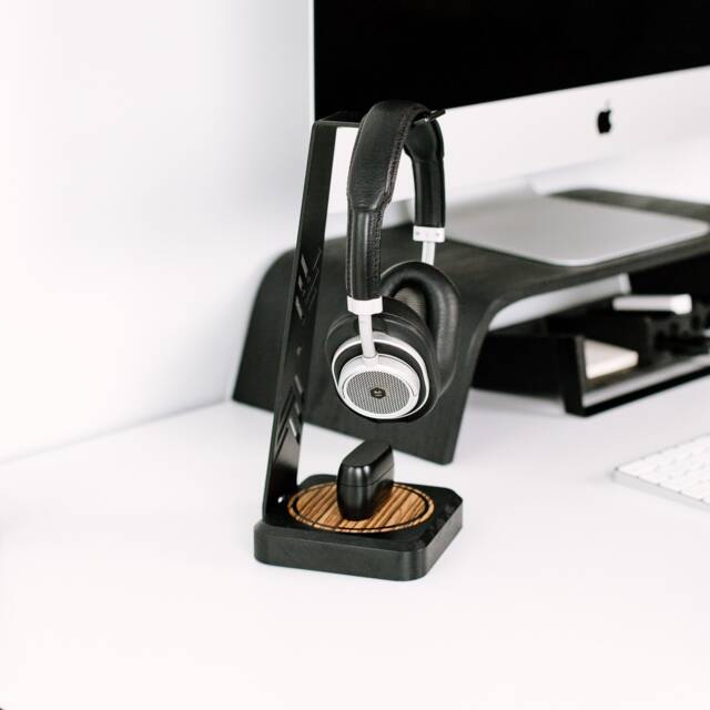 Wood Headphone Stand With Qi Wireless Charger, Desk Organizer - image 1