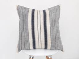 Vintage Hmong Hemp Pillow Cover, Black Indigo Striped, 20x20 - thumbnail 1