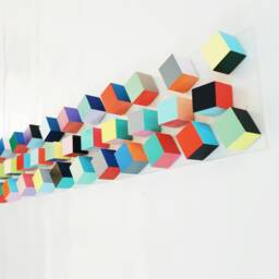 Geometric Wood Cube Wall Art 3D Pop Art Sculpture On Acrylic Panel - thumbnail 2