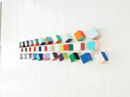 Geometric Wood Cube Wall Art 3D Pop Art Sculpture On Acrylic Panel - thumbnail 1