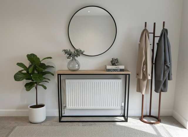 Handmade Solid Oak Console Table Narrow Hallway Table With Black Steel Frame - image 1