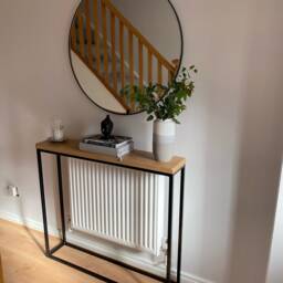 Handmade Solid Oak Console Table Narrow Hallway Table With Black Steel Frame - thumbnail 3