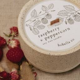Raspberry & Peppercorn, Botanical Soy Wax Candle, Wood Wick, Concrete Stoneware Eco Friendly Candle Gift, Mum Gift - thumbnail 3