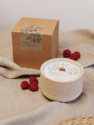 Raspberry & Peppercorn, Botanical Soy Wax Candle, Wood Wick, Concrete Stoneware Eco Friendly Candle Gift, Mum Gift