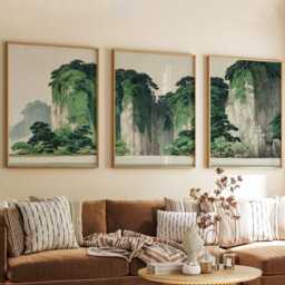 Green Landscape Posters Set Of 3, Japanese Nature Art Prints Wall Decor - thumbnail 3