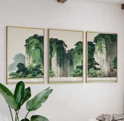 Green Landscape Posters Set Of 3, Japanese Nature Art Prints Wall Decor - thumbnail 1