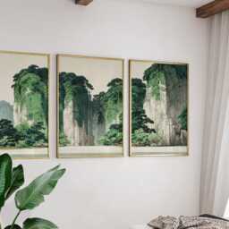Green Landscape Posters Set Of 3, Japanese Nature Art Prints Wall Decor - thumbnail 2