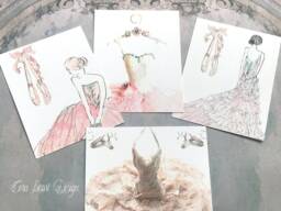 4 Fine Art Glitter Ballerina Prints, Pink Cards, Postcard Set , Journal Cards Ballet Wall Set Of - thumbnail 1
