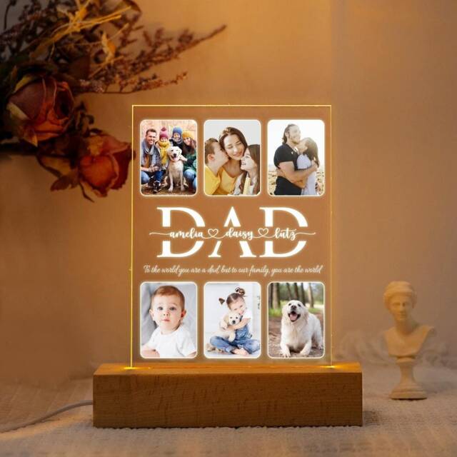 Personalized Photo Night Light, Family Gift, Dad Grandpa Custom Kids Name Birthday Gifts For Daddy - image 1