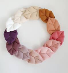 Fabric Leaf Diy Decoration - Sewn Made Of Cotton, Handmade Garland, Mobile, Nursery Pink Purple Berry Tones - thumbnail 1