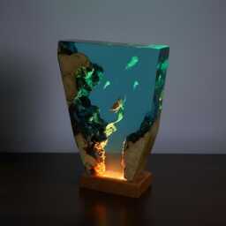 Mermaid Jellyfish Resin Lamp Ocean Epoxy Night Light With Wooden Base
