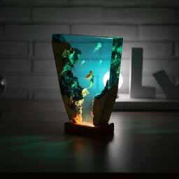 Mermaid Jellyfish Resin Lamp Ocean Epoxy Night Light With Wooden Base - thumbnail 4
