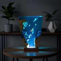 Mermaid Jellyfish Resin Lamp Ocean Epoxy Night Light With Wooden Base - thumbnail 3
