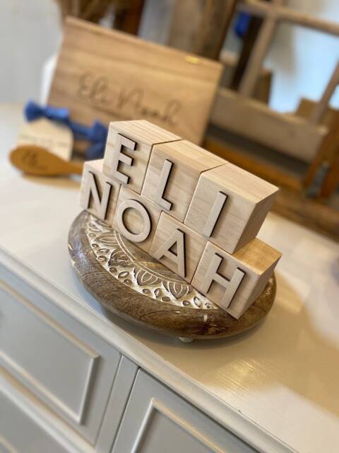 Wood Block Name Letters, Sign, Baby Engraved Blocks, Reveal Shower Gift - image 1