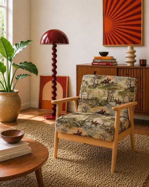 Upholstered Midcentury Modern Lounge Chair Armchair - Traditional English Fox Hunt - image 1
