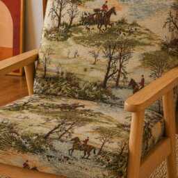 Upholstered Midcentury Modern Lounge Chair Armchair - Traditional English Fox Hunt - thumbnail 2