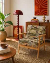 Upholstered Midcentury Modern Lounge Chair Armchair - Traditional English Fox Hunt - thumbnail 1