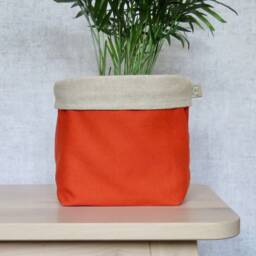 Orange Plant Pot Cover, Cotton & Linen Fabric Planter, Warm Home Decor