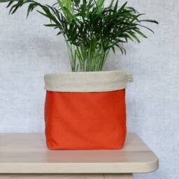 Orange Plant Pot Cover, Cotton & Linen Fabric Planter, Warm Home Decor - thumbnail 2