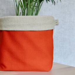 Orange Plant Pot Cover, Cotton & Linen Fabric Planter, Warm Home Decor - thumbnail 3