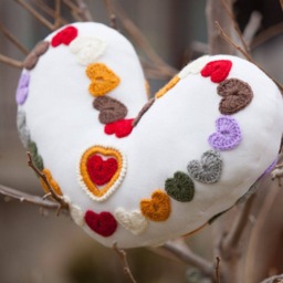 Valentine's Day Gift, Embroidered Heart Pillow Chunky Wool Cushion - thumbnail 2