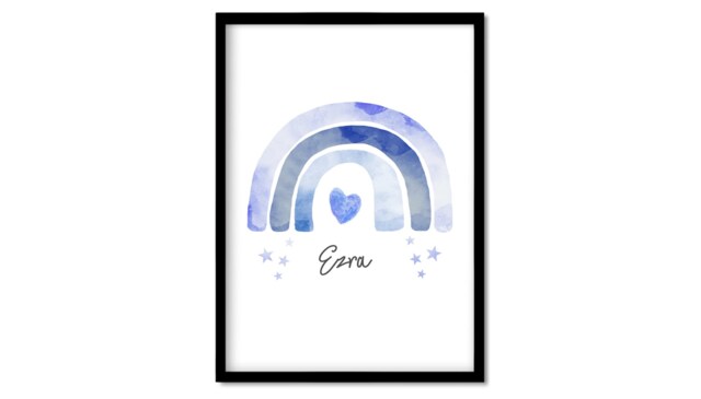 Personalised Rainbow Nursery Prints, Pastel Rainbow Decor, Wall Art, Wall Art Decor, Blue Print - image 1