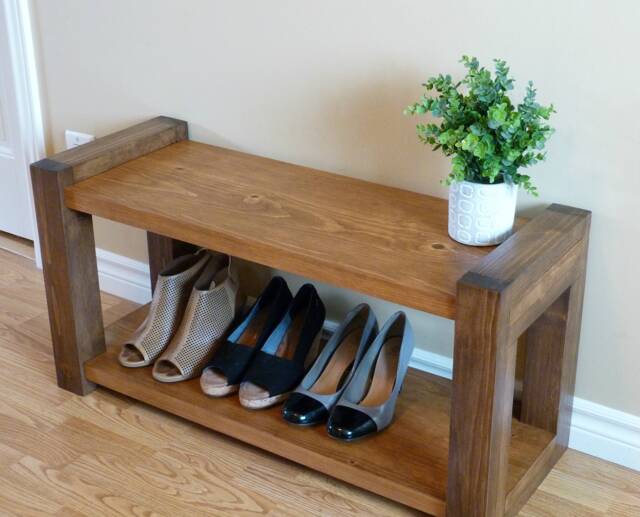 36 Inches Rustic Entryway Bench, Modern Bench Storage, Shoe Organizer, Wood - image 1