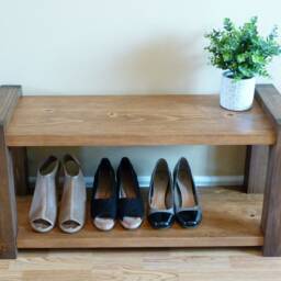 36 Inches Rustic Entryway Bench, Modern Bench Storage, Shoe Organizer, Wood - thumbnail 3