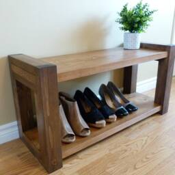 36 Inches Rustic Entryway Bench, Modern Bench Storage, Shoe Organizer, Wood - thumbnail 2
